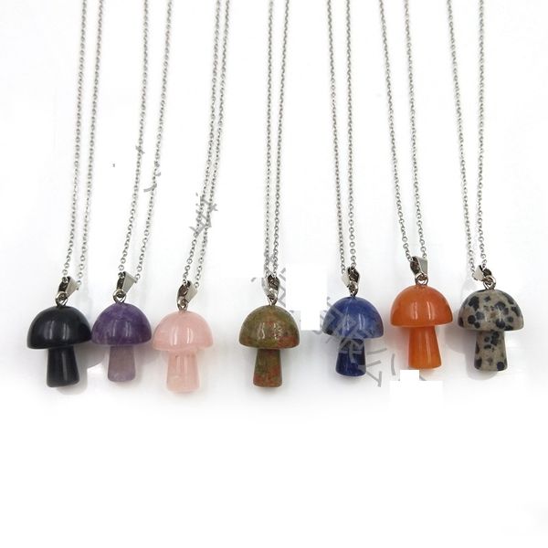 20mm natural stone carving mushroom shape pendant healing reiki crystal tiger eye pink quartz opal aventurines necklace for women jewelry, Silver 
20mm natural stone carving mushroom shape pendant healing reiki crystal tiger eye pink quartz opal aventurines necklace for women jewelry, Silver