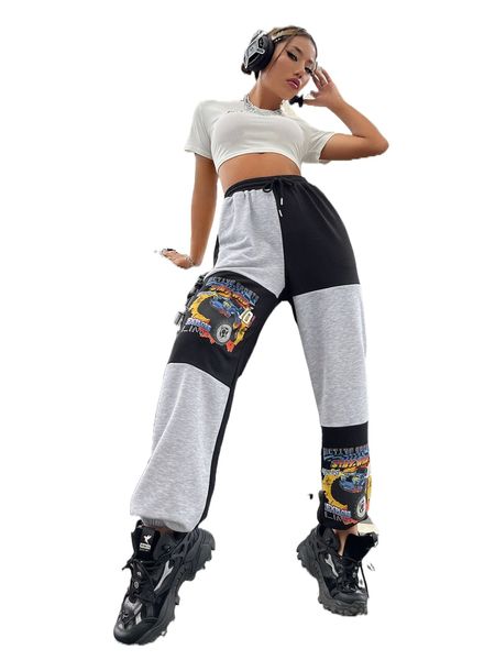 truck & colorblock print drawstring waist sweatpants l49d#, Black;white
truck & colorblock print drawstring waist sweatpants l49d#, Black;white
