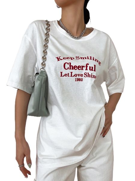 dazy slogan embroidery drop shoulder tee x1dz#, White
dazy slogan embroidery drop shoulder tee x1dz#, White