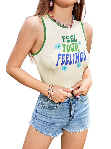 floral & slogan graphic contrast binding tank q0pn#, White
floral & slogan graphic contrast binding tank q0pn#, White