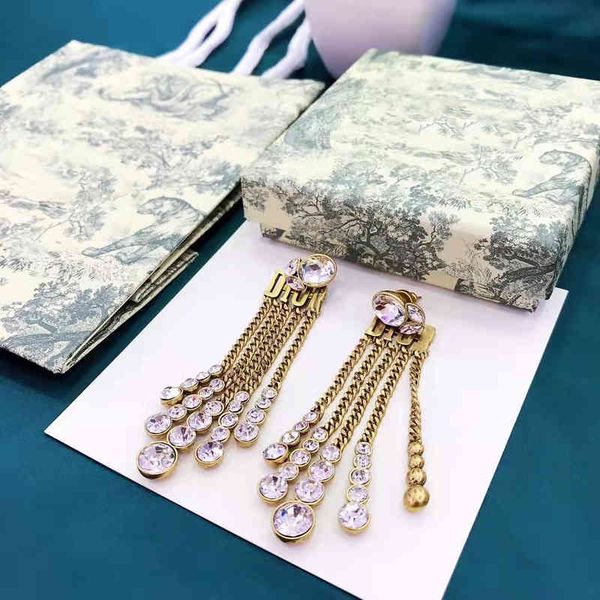 wheat ear round drill tassel letter earrings female water drop earrings us design jewelry, Golden