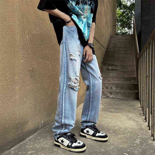 blue distressed ripped jeans for men fashion trends gothic streetwear teenage straight leg denim pants male casual hole trousers t220726
blue distressed ripped jeans for men fashion trends gothic streetwear teenage straight leg denim pants male casual hole trousers t220726