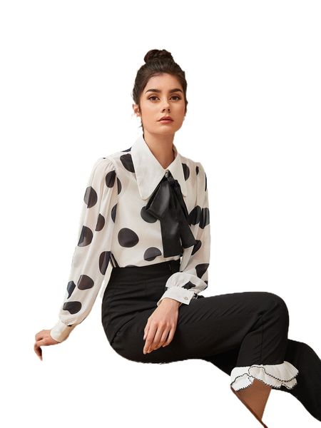 p.olka d.ot t.ie neck t5zp#, White
p.olka d.ot t.ie neck t5zp#, White