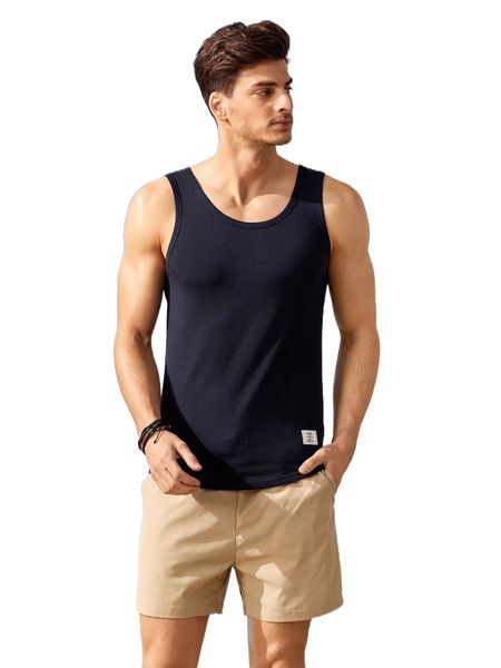 men letter patch detail tank & shorts 421n#, Gray