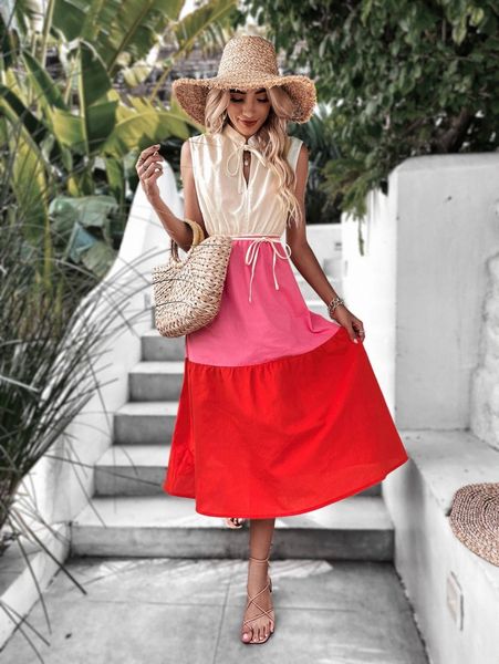 color block knot front ruffle hem belted dress q2ej#, Black;gray
color block knot front ruffle hem belted dress q2ej#, Black;gray