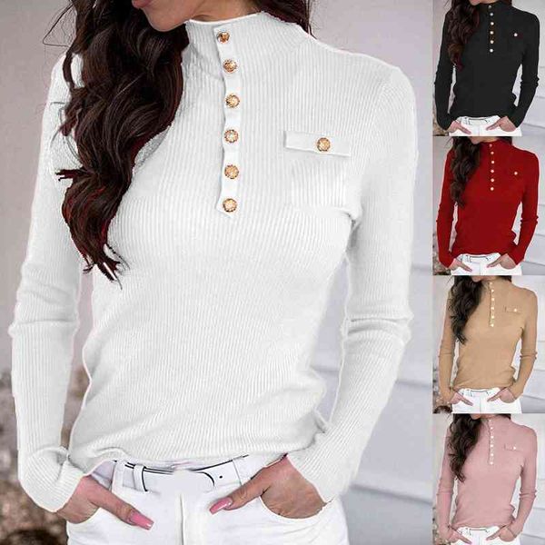 new stylish women solid color turtleneck buttons pockets ribbed slim basic tight pullover knitwear blouse l220705, White
new stylish women solid color turtleneck buttons pockets ribbed slim basic tight pullover knitwear blouse l220705, White