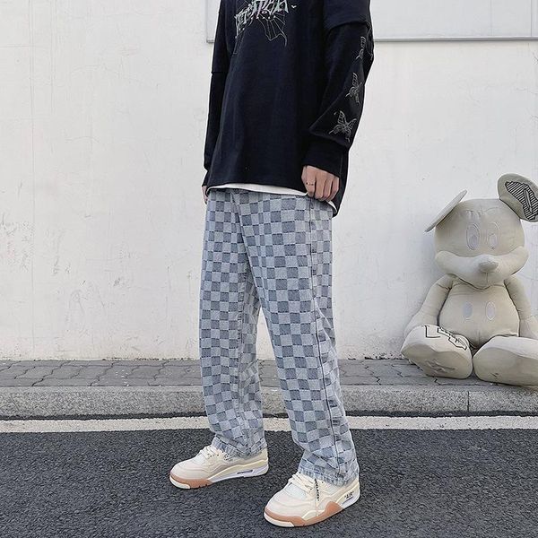 men's jeans young men students summer denim jacquard plaid print handsome loose casual straight pants, Blue
men's jeans young men students summer denim jacquard plaid print handsome loose casual straight pants, Blue