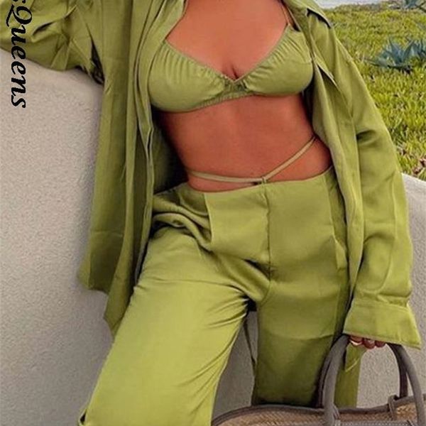 women solid satin three piece set elegant loose long sleeve coat female casual high waist wide leg pant suit 220510, White
women solid satin three piece set elegant loose long sleeve coat female casual high waist wide leg pant suit 220510, White