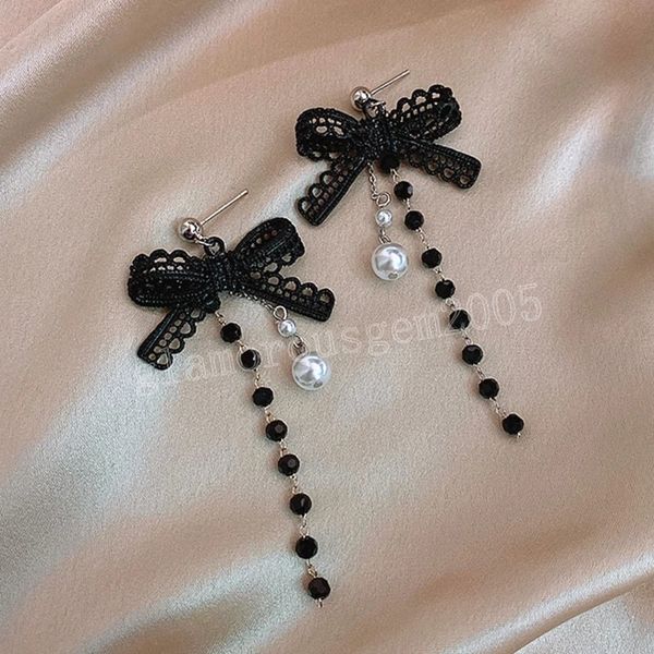 long tassel earring black bowknot earring trend dangle earrings korean fashion jewelry for women pretty gift, Silver
long tassel earring black bowknot earring trend dangle earrings korean fashion jewelry for women pretty gift, Silver