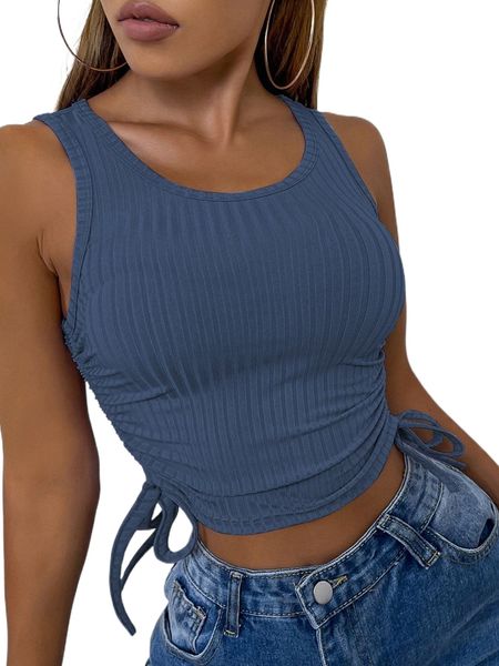 scoop neck drawstring knot rib-knit tank a1ar#, White
scoop neck drawstring knot rib-knit tank a1ar#, White