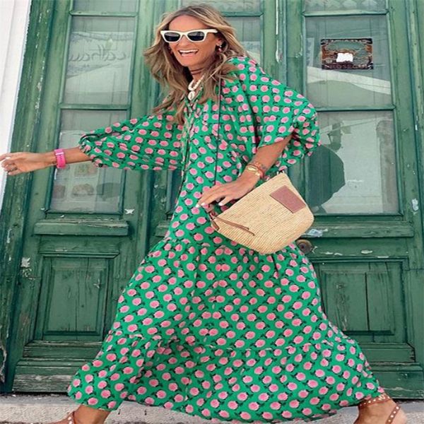 fashion puff sleeve long dress summer long women dress loose printedboho holiday beach dress geometric print vestidos 220601, Black;gray
fashion puff sleeve long dress summer long women dress loose printedboho holiday beach dress geometric print vestidos 220601, Black;gray