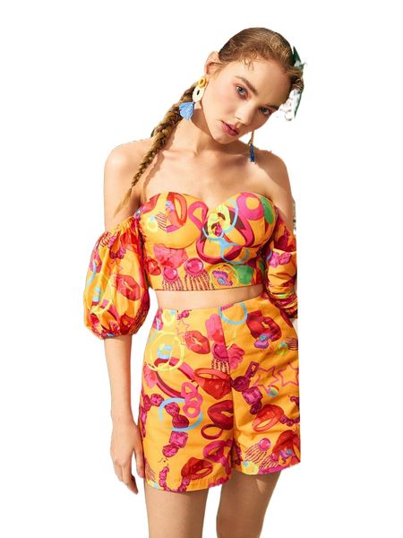 x eva novielli graphic print off shoulder puff sleeve crop & shorts set x03x#, White
x eva novielli graphic print off shoulder puff sleeve crop & shorts set x03x#, White