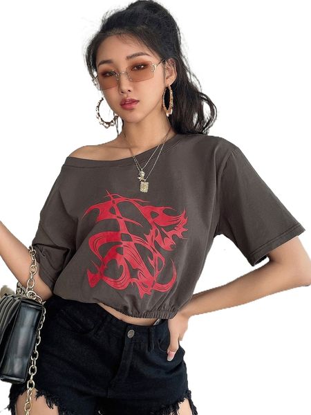 dazy graphic print drop shoulder tee n418#, White
dazy graphic print drop shoulder tee n418#, White