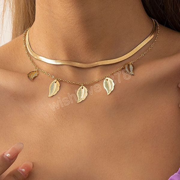 boho flat snake chain clavicle necklace women's simple fashion metal tassel leaf pendant necklaces girl birthday gift jewelry, Silver
boho flat snake chain clavicle necklace women's simple fashion metal tassel leaf pendant necklaces girl birthday gift jewelry, Silver