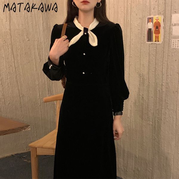 hepburn round neck bowknot woman dress korean chic slim waist femme roobe long sleeve velvet dresses for women 210506, Black;gray
hepburn round neck bowknot woman dress korean chic slim waist femme roobe long sleeve velvet dresses for women 210506, Black;gray