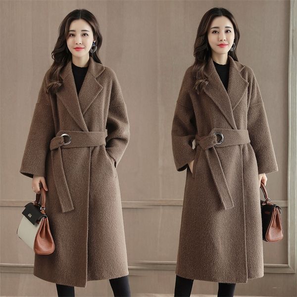 women's wool blends winter office lady belt women long winter wool blend coat turn-down collar wool coat and jacket loose solid outerwe, Black
women's wool blends winter office lady belt women long winter wool blend coat turn-down collar wool coat and jacket loose solid outerwe, Black