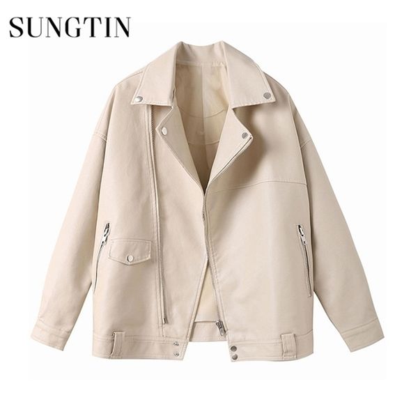 sungtin autumn beige faux leather jacket women casual oversized motorcycle biker leather coat female soft pu loose outerwear 201224, Black
sungtin autumn beige faux leather jacket women casual oversized motorcycle biker leather coat female soft pu loose outerwear 201224, Black