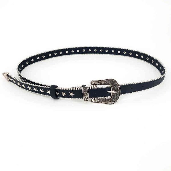carved sier buckle five pointed star women's punk style thin trouser metal decorative rivet bead belt fashion, Black;brown
carved sier buckle five pointed star women's punk style thin trouser metal decorative rivet bead belt fashion, Black;brown