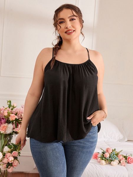 plus slit tie back cami c2ft#, Black 
plus slit tie back cami c2ft#, Black