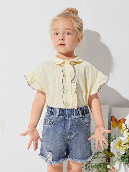 sheen little girl's stitched ruffle sleeve ruffle detail shirt she, White;black 
sheen little girl's stitched ruffle sleeve ruffle detail shirt she, White;black