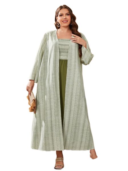 plus open front coat & dress q1pu#, Black