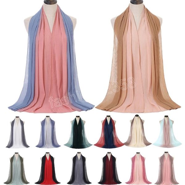 fashion chiffon crinkle scarf hijab muslim women long shawls wraps arab headscarf gradient sunscreen instant scarves 180*70cm, Blue;gray