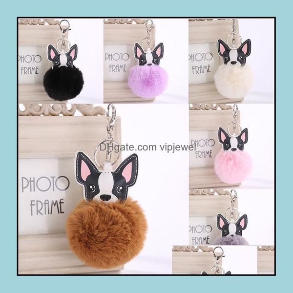 

keychains fashion accessories 8cm dog fur ball keychain lovely pu puppy keyring for women plush pompom keyfobs car pendant bag charm j dh2gu, Silver