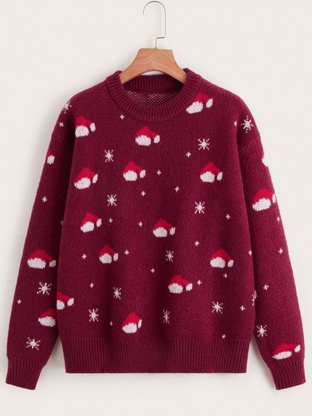 christmas pattern drop shoulder sweater e1db#, White;black