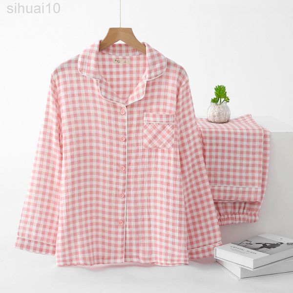 spring and autumn pure cotton thin section ladies plaid pajamas set simple large size summer home clothes pjamas for women l220803, Black;red
spring and autumn pure cotton thin section ladies plaid pajamas set simple large size summer home clothes pjamas for women l220803, Black;red