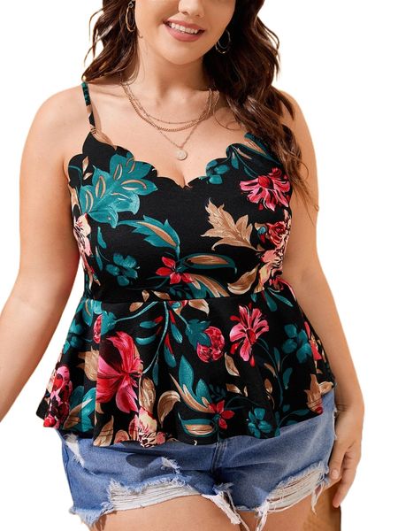 plus floral print scallop trim peplum cami a8xd#, Black
plus floral print scallop trim peplum cami a8xd#, Black