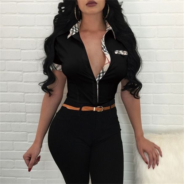 spring summer short women's shirt lapels office work ladies elegant outfits v neck t shirts female tees 210317, White
spring summer short women's shirt lapels office work ladies elegant outfits v neck t shirts female tees 210317, White