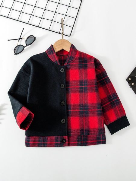 toddler boys plaid drop shoulder wool-mix bomber jacket she, Blue;gray 
toddler boys plaid drop shoulder wool-mix bomber jacket she, Blue;gray