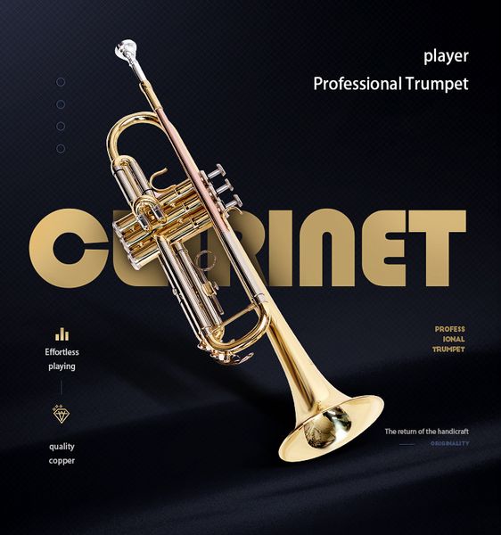 manufacturers wholesale trumpet musical instrument three-color paint gold trumpet nickel-plated student beginner playing level
manufacturers wholesale trumpet musical instrument three-color paint gold trumpet nickel-plated student beginner playing level