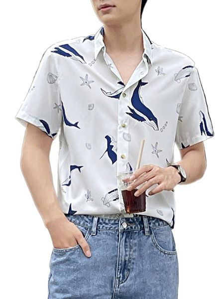 men fish & starfish print shirt g4ji#, White;black