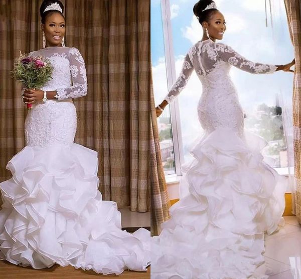 gorgeous mermaid wedding dresses 2022 bridal gown jewel neck lace applique ruffles 3/4 long sleeves sweep train custom made vestido de novia, White
gorgeous mermaid wedding dresses 2022 bridal gown jewel neck lace applique ruffles 3/4 long sleeves sweep train custom made vestido de novia, White