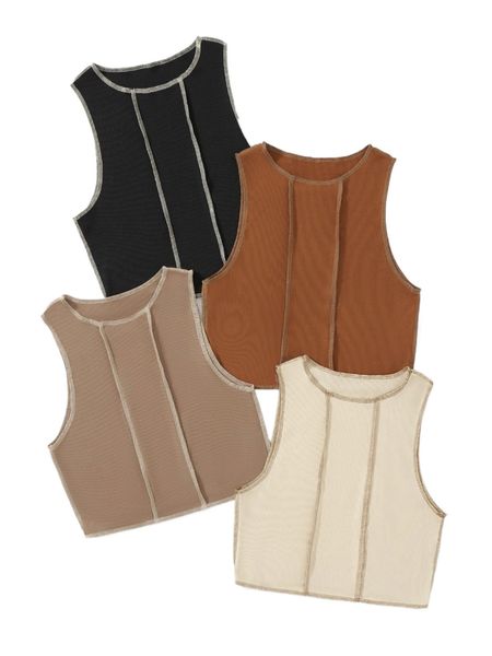 4pcs ribbed knit stitching tank 54rx#, White 
4pcs ribbed knit stitching tank 54rx#, White