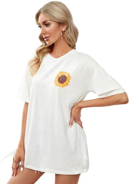 x megan murrell illustration sunflower print drop shoulder tee b3a9#, White
x megan murrell illustration sunflower print drop shoulder tee b3a9#, White