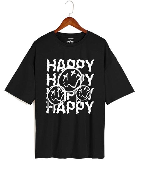 letter & cartoon graphic drop shoulder tee x5im#, White