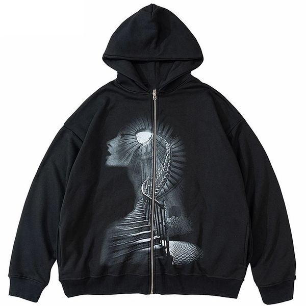 european and american women clothing y2k printing dark stairs zipper hoodie gothic loose men and women hooded sweater 220817, Black
european and american women clothing y2k printing dark stairs zipper hoodie gothic loose men and women hooded sweater 220817, Black