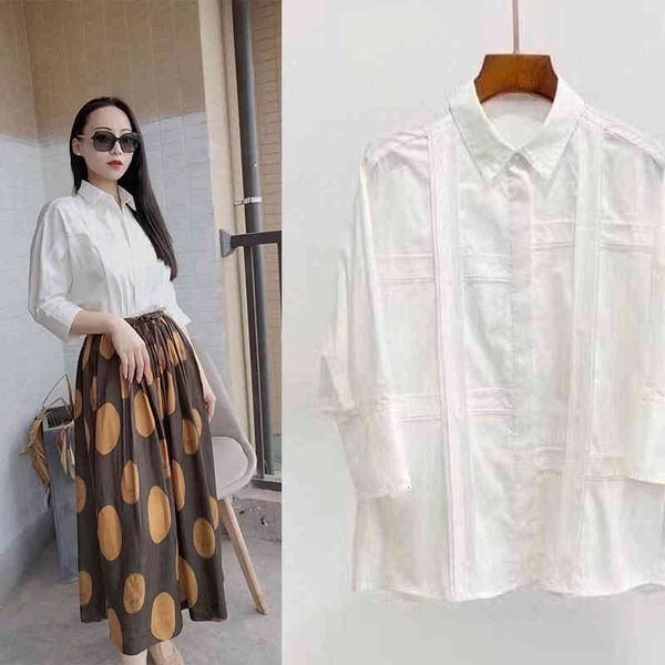 women's polos p175185feng designer strong twist cotton bat sleeve splicing shirt women's yuan, White
women's polos p175185feng designer strong twist cotton bat sleeve splicing shirt women's yuan, White
