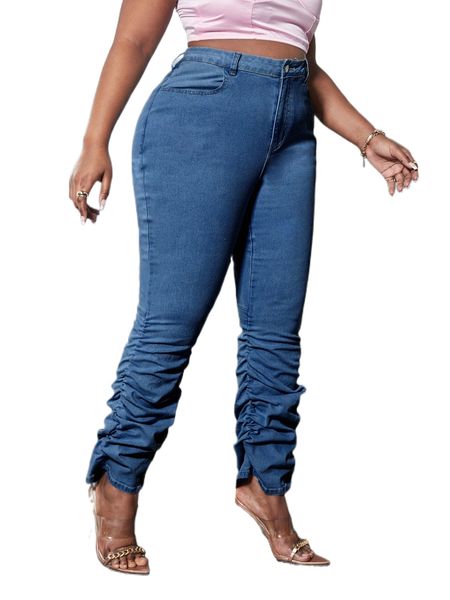 plus slant pocket stacked jeans 13wa#, Blue