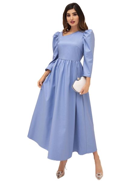 modely asymmetrical neck puff sleeve a-line dress r6y8#, Black;gray
modely asymmetrical neck puff sleeve a-line dress r6y8#, Black;gray