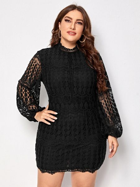 plus mock neck bishop sleeve lace dress d4a2#, Black
plus mock neck bishop sleeve lace dress d4a2#, Black