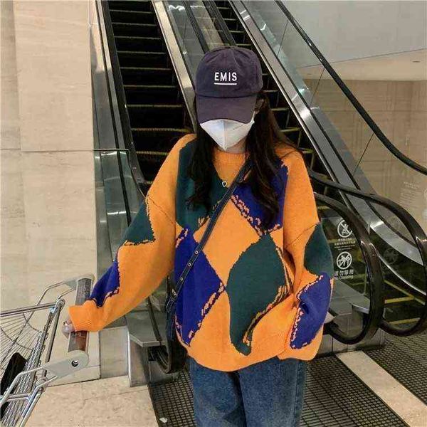 casual argyle loose sweater for women autumn winter streetwear o neck pullover knitting la t220824, White;black
casual argyle loose sweater for women autumn winter streetwear o neck pullover knitting la t220824, White;black