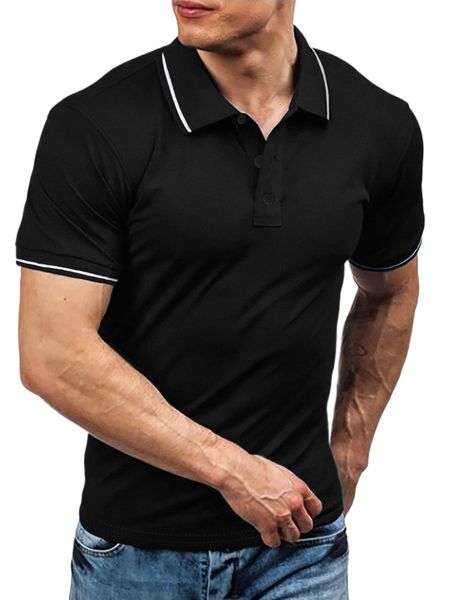 men single striped trim polo shirt r8g8#, White;black