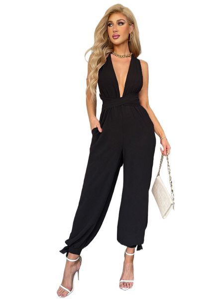 crisscross tie backless halter jumpsuit m8vz#, Black;white
crisscross tie backless halter jumpsuit m8vz#, Black;white