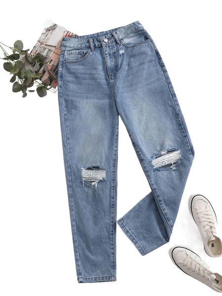 tall ripped mom fit jeans a4tq#, Blue