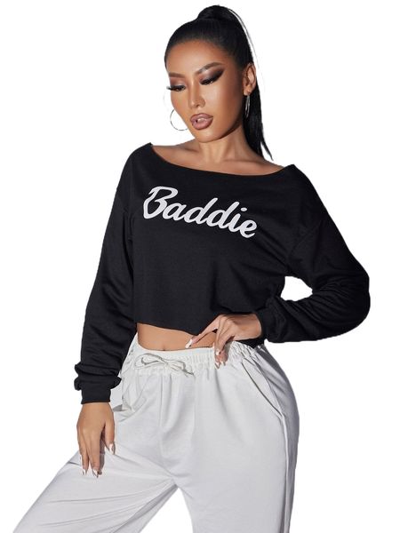 sxy letter graphic boat neck crop tee v3kt#, White