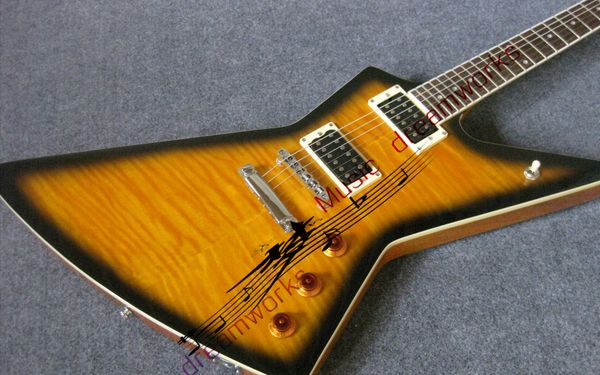 explorer electric guitar body mahogany flame maple neck through chrome hardware support custom
explorer electric guitar body mahogany flame maple neck through chrome hardware support custom