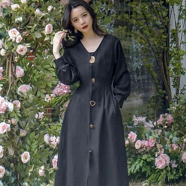 Casual Dresses French Hepburn Style Dress 2022 Black Swan V-neck Temperament Was Thin Retro Solid Color Long for Womencasual
Casual Dresses French Hepburn Style Dress 2022 Black Swan V-neck Temperament Was Thin Retro Solid Color Long for Womencasual